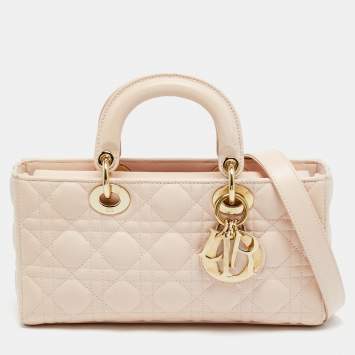 Pre Owned Dior Lady D-Joy Medium Light Pink Cannage Leather Tote
