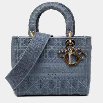 Pre Owned Dior Blue Medium Canvas Cannage Lady D Lite