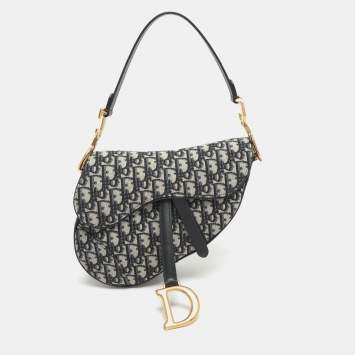 Pre Owned حقيبة سرج ديور جلد رمادي