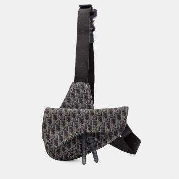 Pre Owned Dior Black Oblique Canvas Saddle Crossbody