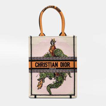 Pre Owned Dior White Embroidered Canvas Princess and Dragon Vertical Book Tote
