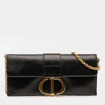 Pre Owned Dior Black Leather Montaigne 30 Clutch with Chain