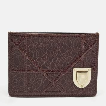 مملوكة مسبقًا حافظة بطاقات ديور ديوراما جلد برغندي متشقق لامع