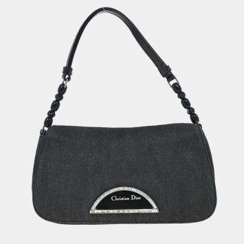 Pre Owned حقيبة يد كريستيان ديور ماليس دينيم أسود