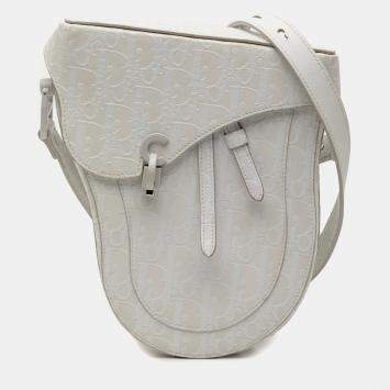 Pre Owned Dior White Oblique Calfskin Saddle Boxy Crossbody
