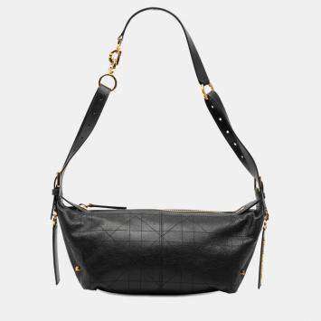 Pre Owned Dior Black Small Crinkled Calfskin Macrocannage D Journey Bag