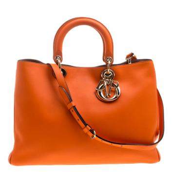 Pre Owned Dior Orange Leather Large Diorissimo Shopper Tote