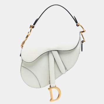 Pre Owned Dior White Mini Grained Calfskin Saddle Bag