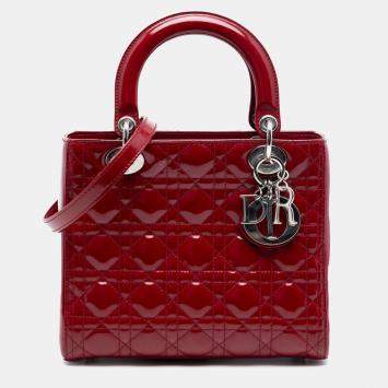 مملوكة مسبقًا Dior Red Medium Patent Cannage Lady Dior
