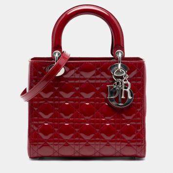 مملوكة مسبقًا Dior Red Medium Patent Cannage Lady Dior