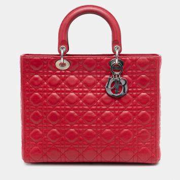 مملوكة مسبقًا Dior Red Large Lambskin Cannage Lady Dior