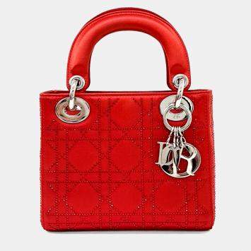 Pre Owned Dior Red Satin Satin Lady Bag Mini