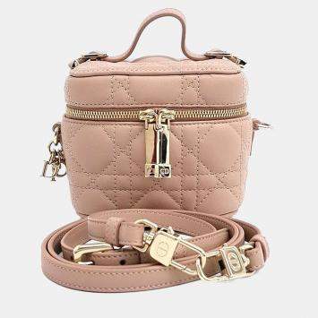 Pre Owned Dior Pink Leather Cannage Micro Vanity