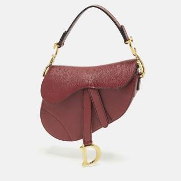 Pre Owned Dior Saddle Mini Burgundy Leather Bag