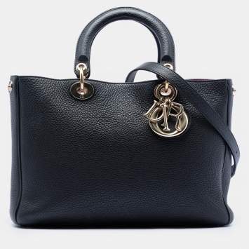 Pre Owned Dior Black Medium Pebbled Calfskin Diorissimo Satchel
