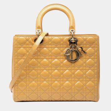 مملوكة مسبقًا Dior Brown Large Patent Cannage Lady Dior
