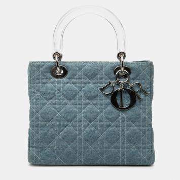 مملوكة مسبقًا Dior Blue Medium Denim Cannage Acrylic Handles Lady Dior
