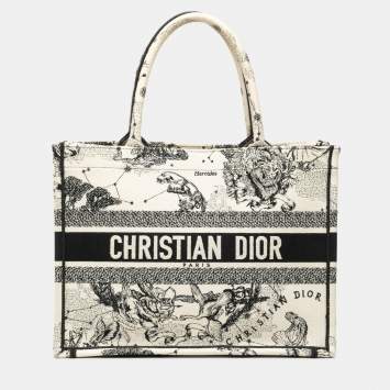 Pre Owned Dior Black White Medium Canvas Embroidered Zodiac Toile De Jouy Book Tote