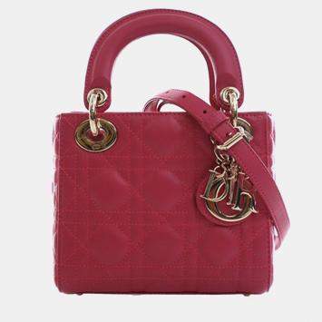 Pre Owned Dior Pink Mini Lambskin Cannage Lady Dior