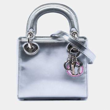 Pre Owned Dior Silver Limited Edition Beijing China World Mini Metallic Patent Lady Dior