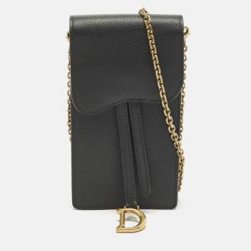 مملوكة مسبقًا Dior Saddle Black Leather Chain Pouch