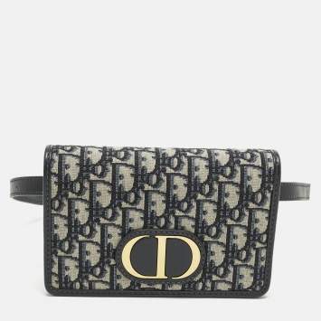 Pre Owned Dior 30 Montaigne Navy Blue Oblique Canvas and Leather Convertible Belt Bag