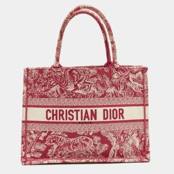 Pre Owned Dior Book Medium Pink/Beige Toile De Jouy Embroidered Canvas Tote