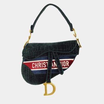 Pre Owned Christian Dior Green Velvet Saddle Handbag