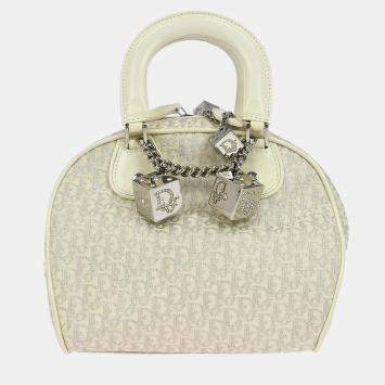 Pre Owned Christian Dior White Gambler Dice Trotter Handbag