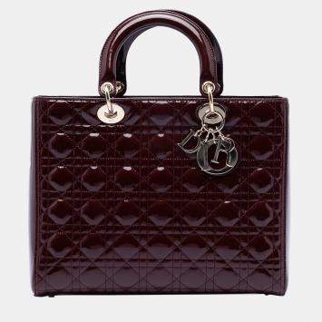 Pre Owned Dior Red Large Patent Cannage Lady Dior