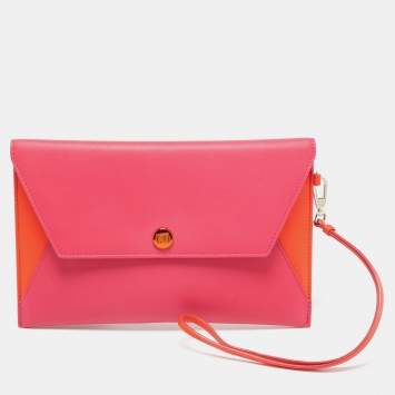 Pre Owned Dior Addict Fuchsia/Orange Leather Envelope Clutch