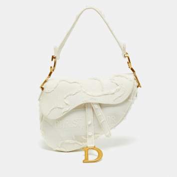 Pre Owned Dior Saddle White Camouflage Embroidered Canvas Shoulder Bag