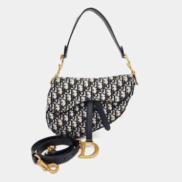 Pre Owned Dior Navy Blue Canvas Saddle Strapback