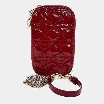 Pre Owned Dior Red Patent Leather Patent Phone Holder Crossbody Bag
