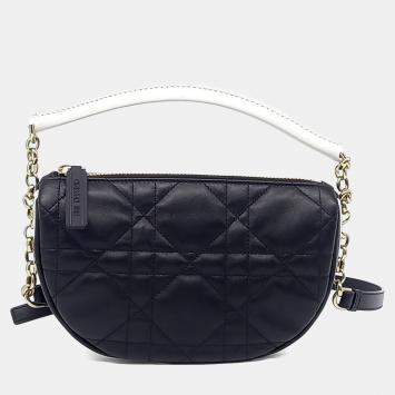 Pre Owned حقيبة هوبو فايب جلد أسود أبيض ديور صغيرة