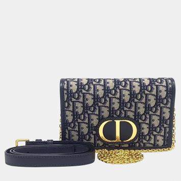 Pre Owned Dior Navy Blue Canvas 30 Montaigne Two-in-One Pouch Bag