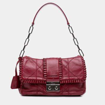 Pre Owned Dior Red Lambskin Cannage New Lock Ruffle Flap