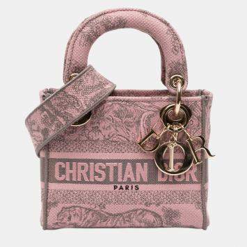 Pre Owned Dior Pink Mini Embroidered Canvas Toile De Jouy Lady D Lite