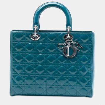 Pre Owned Dior Blue Large Patent Cannage Lady Dior