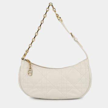 مملوكة مسبقًا Dior Macrocannage Cd Lounge Hobo Bag Latte White Lambskin