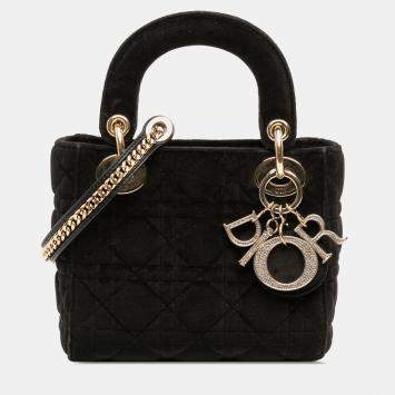 Pre Owned Dior Black Mini Velvet Cannage Lady Dior