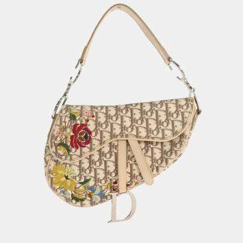 مملوكة مسبقًا Christian Dior Off-white Embroidered Trotter Saddle Handbag