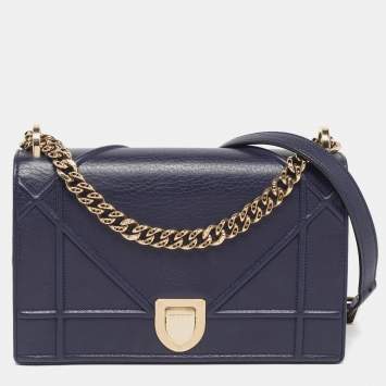 Pre Owned حقيبة كتف ديور ديوراما جلد أزرق بحري متوسطة