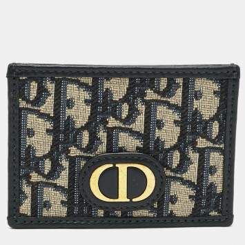 مملوكة مسبقًا Dior 30 Montaigne Blue Oblique Canvas and Leather Card Holder