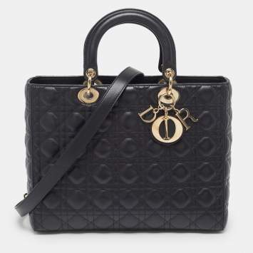 مملوكة مسبقًا Dior Lady Dior Large Black Cannage Leather Tote