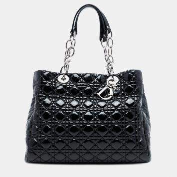 مملوكة مسبقًا Dior Black Large Patent Cannage Lady Dior Soft Shopping Tote