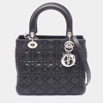 مملوكة مسبقًا حقيبة ديور ليدي ديور كاناج جلد أسود