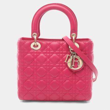 مملوكة مسبقًا حقيبة يد كريستيان ديور ليدي كاناج جلد وردي