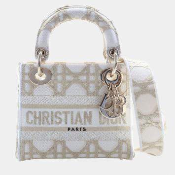Pre Owned Christian Dior Mini Embroidered Canvas Cannage Lady D-Lite