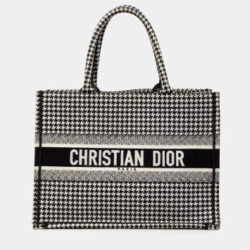 مملوكة مسبقًا Dior Black Medium Canvas Houndstooth Embroidered Book Tote